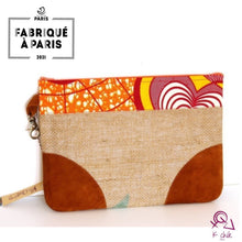 Charger l'image dans la galerie, Pochette XXL en sac de café upcyclé cuir et tissus imprimé