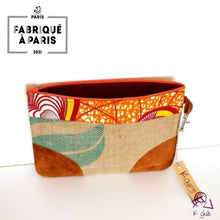 Charger l'image dans la galerie, Pochette XXL en sac de café upcyclé cuir et tissus imprimé