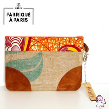 Charger l'image dans la galerie, Pochette XXL en sac de café upcyclé cuir et tissus imprimé